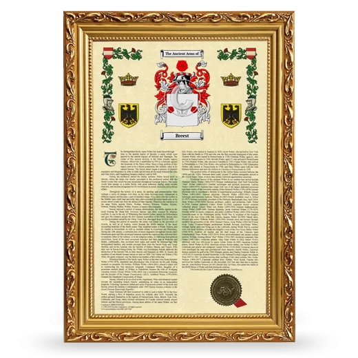 Breest Armorial History Framed - Gold