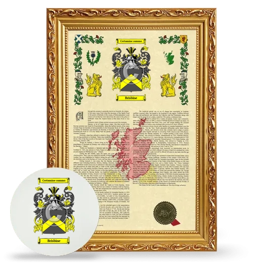 Brisbine Framed Armorial History and Mouse Pad - Gold