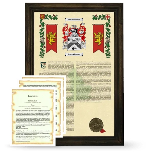 Broucklehurst Framed Armorial History and Symbolism - Brown