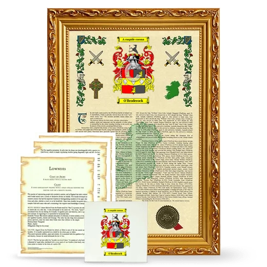 O'Broderock Framed Armorial, Symbolism and Large Tile - Gold