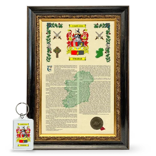 O'Broderyk Framed Armorial History and Keychain - Heirloom