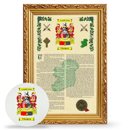 O'Brodgeric Framed Armorial History and Mouse Pad - Gold