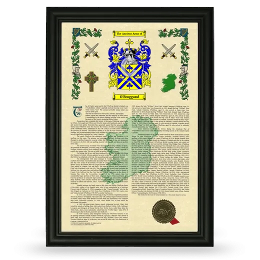 O'Broggand Armorial History Framed - Black