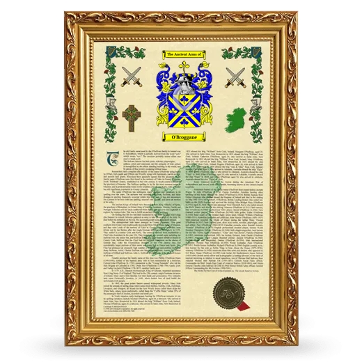 O'Broggane Armorial History Framed - Gold