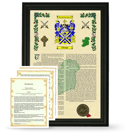 O'Brogin Framed Armorial History and Symbolism - Black