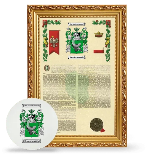 Broniszweskich Framed Armorial History and Mouse Pad - Gold