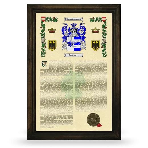 Brottsorge Armorial History Framed - Brown