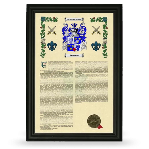 Brusseau Armorial History Framed - Black