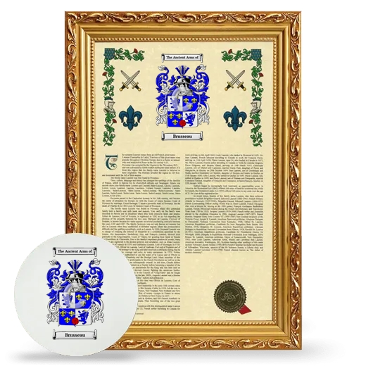 Brusseau Framed Armorial History and Mouse Pad - Gold