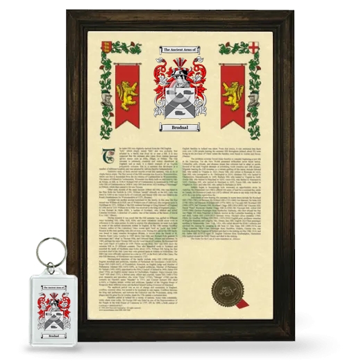 Brudnal Framed Armorial History and Keychain - Brown