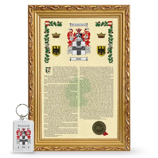 Brule Framed Armorial History and Keychain - Gold