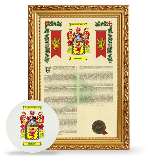 Brunnett Framed Armorial History and Mouse Pad - Gold