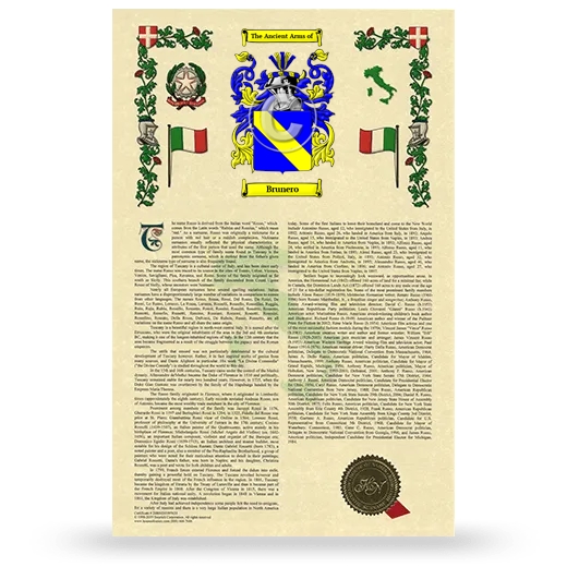 Brunero Armorial History with Coat of Arms
