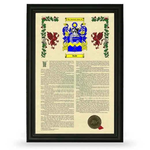 Bude Armorial History Framed - Black