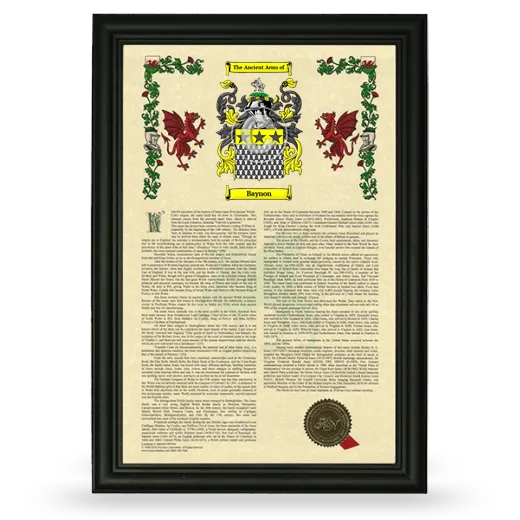 Baynon Armorial History Framed - Black