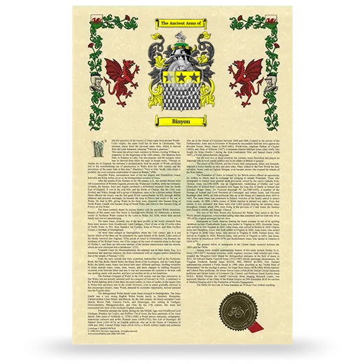 Binyon Armorial History with Coat of Arms