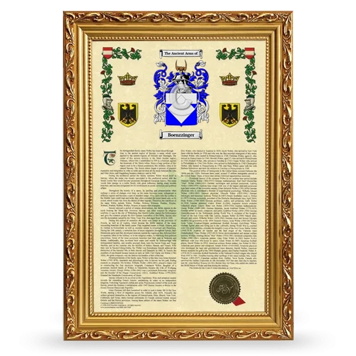 Boenzzinger Armorial History Framed - Gold