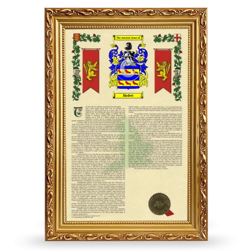 Birdett Armorial History Framed - Gold