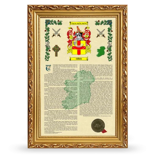 Gillick Armorial History Framed - Gold