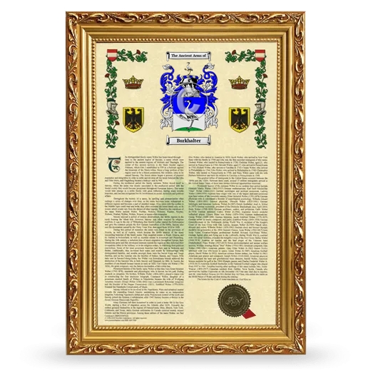 Burkhalter Armorial History Framed - Gold