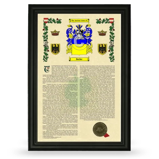 Butler Armorial History Framed - Black