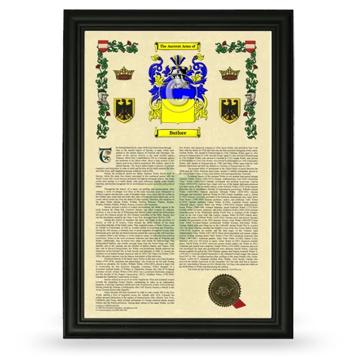 Butlore Armorial History Framed - Black