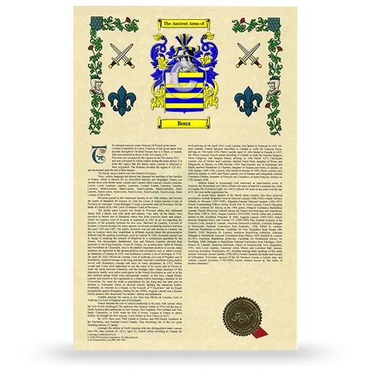 Boux Armorial History with Coat of Arms