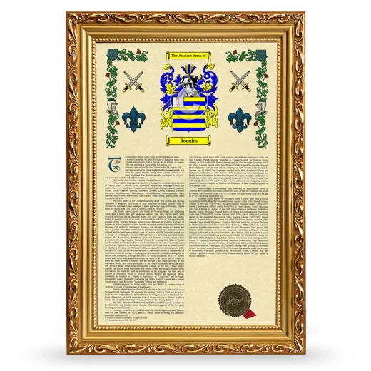 Bouxies Armorial History Framed - Gold