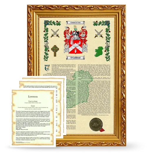 O'Caddend Framed Armorial History and Symbolism - Gold