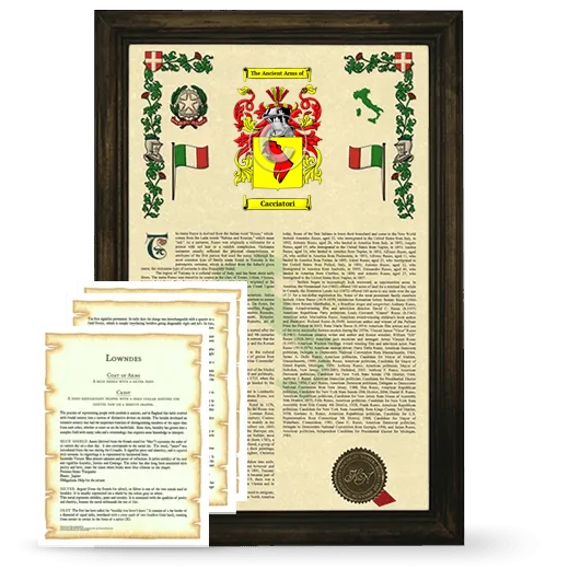 Cacciatori Framed Armorial History and Symbolism - Brown