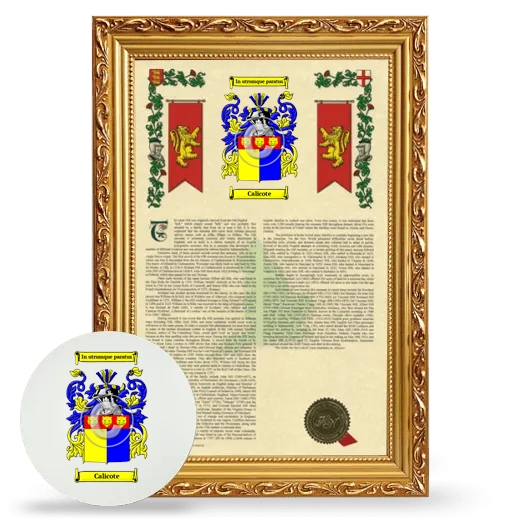 Calicote Framed Armorial History and Mouse Pad - Gold