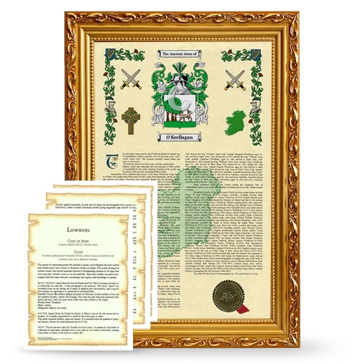 O'Keellagan Framed Armorial History and Symbolism - Gold