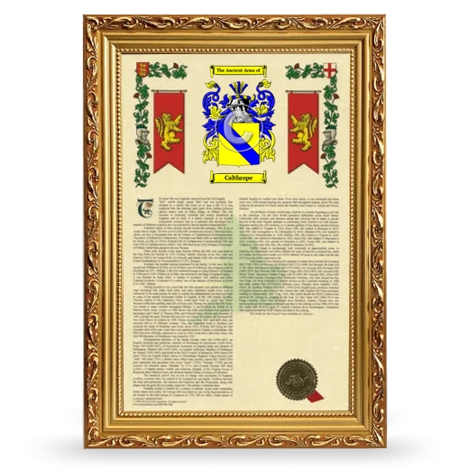 Calthrope Armorial History Framed - Gold