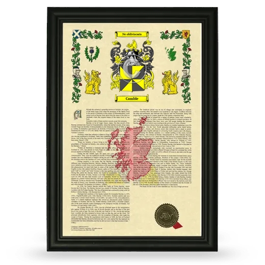 Camble Armorial History Framed - Black