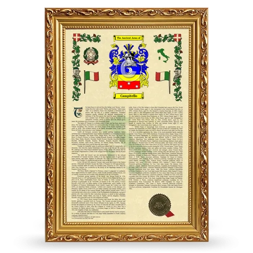 Campitello Armorial History Framed - Gold