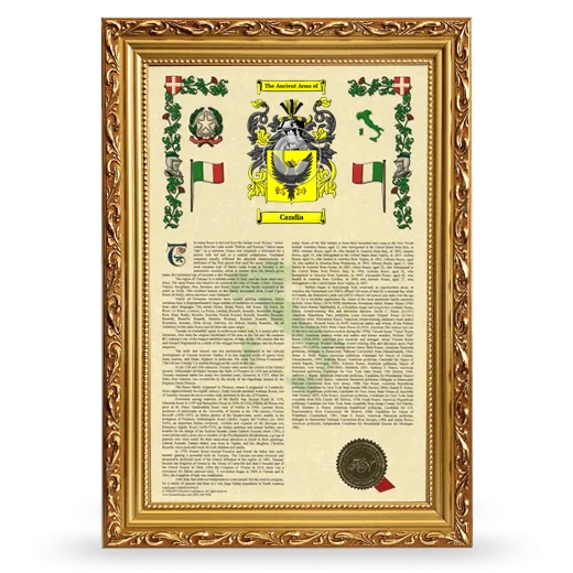 Candia Armorial History Framed - Gold