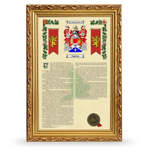 Caperon Armorial History Framed - Gold