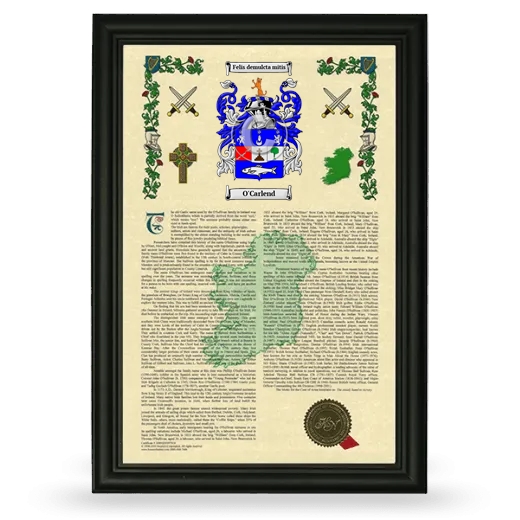 O'Carlend Armorial History Framed - Black