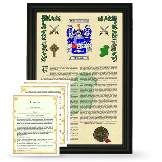 O'Carlink Framed Armorial History and Symbolism - Black