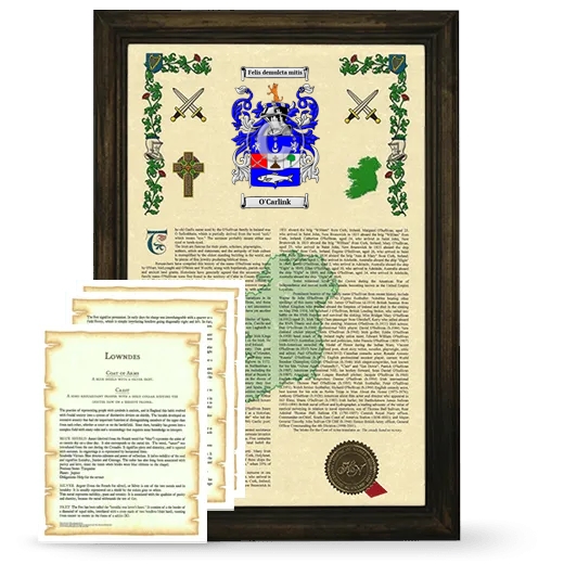 O'Carlink Framed Armorial History and Symbolism - Brown