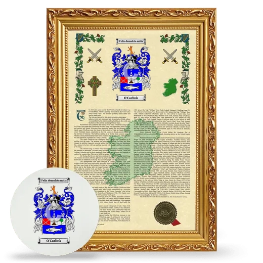 O'Carlink Framed Armorial History and Mouse Pad - Gold