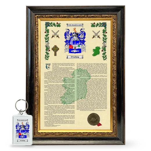 O'Carlyng Framed Armorial History and Keychain - Heirloom
