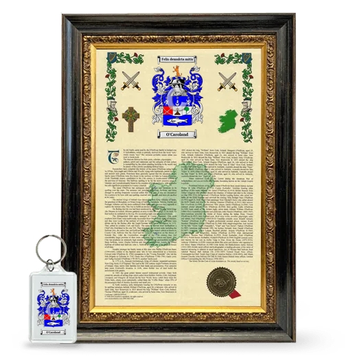 O'Caroland Framed Armorial History and Keychain - Heirloom