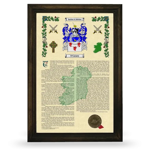 O'Carney Armorial History Framed - Brown