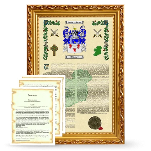 O'Carney Framed Armorial History and Symbolism - Gold