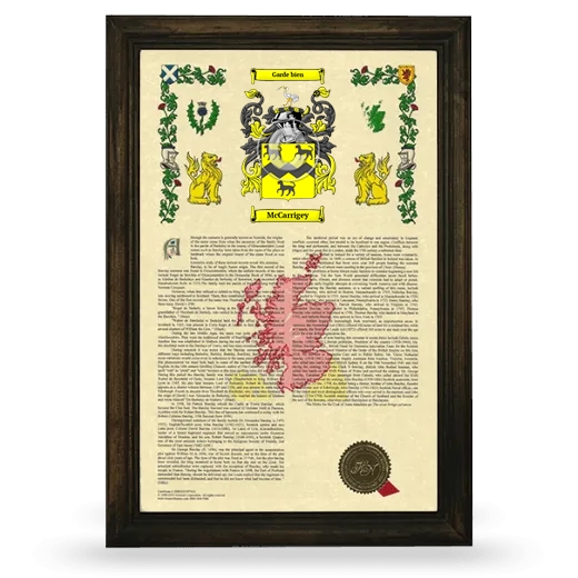 McCarrigey Armorial History Framed - Brown