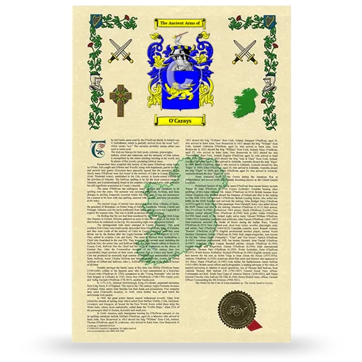 O'Carays Armorial History with Coat of Arms