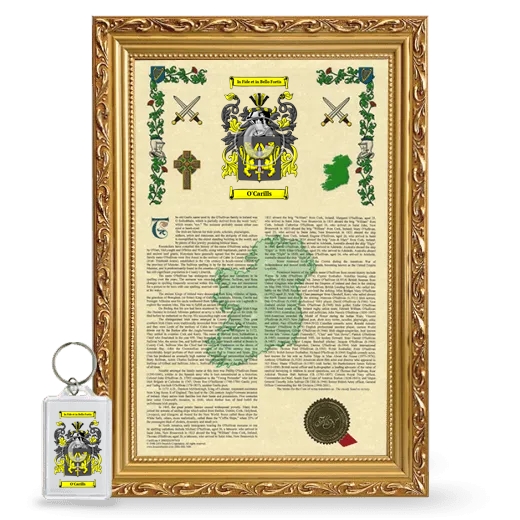 O'Carills Framed Armorial History and Keychain - Gold