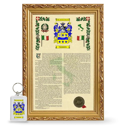 Cassanova Framed Armorial History and Keychain - Gold