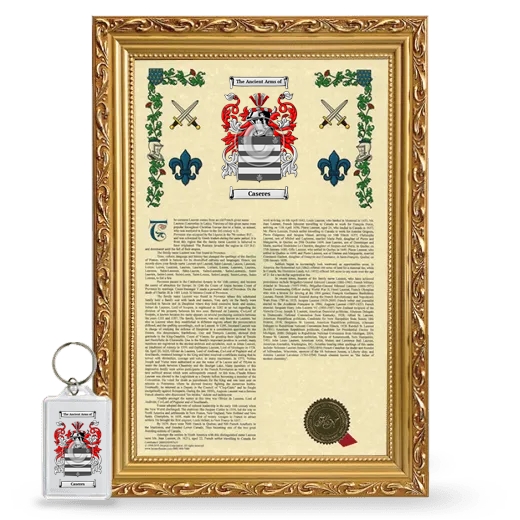 Caseres Framed Armorial History and Keychain - Gold